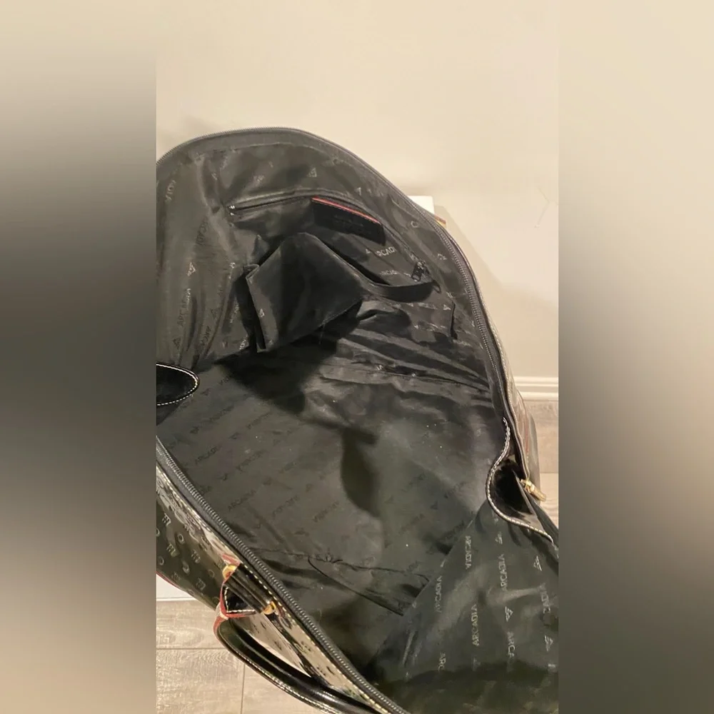 Arcadia Black Embossed Patent Leather LARGE Dome Satchel Bag made in Italy
